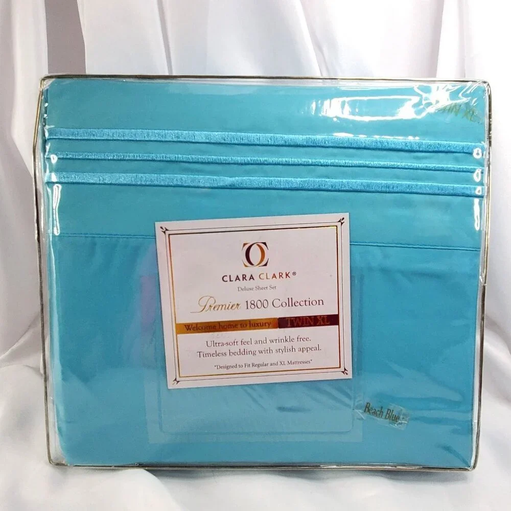 Clara Clark Premier 1800 Collection Twin XL 3-Piece Sheet Set Beach Blue NEW